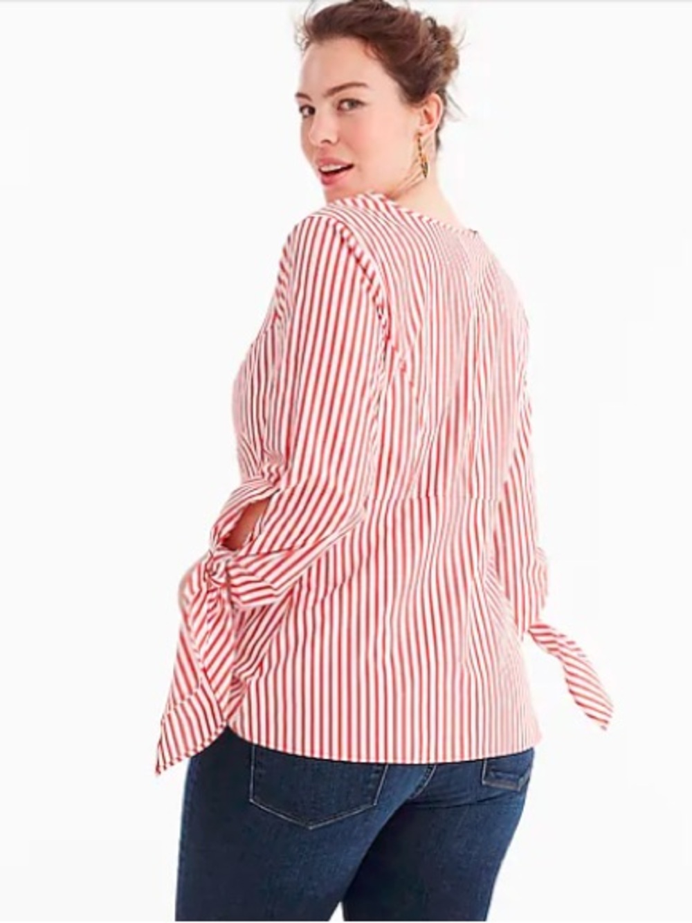 Striped Red Tie-Sleeve Women’s Top